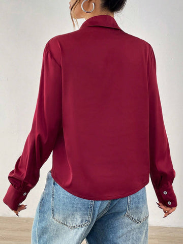 Casual Solid Color Long Sleeve Shirt, Autumn