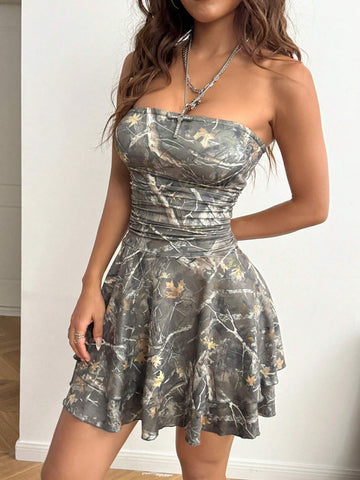 Casual Y2K Sleeveless Ruched Layered Knitted Dress For Women, Summer