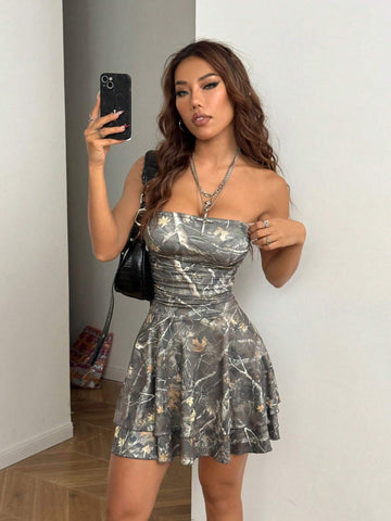 Casual Y2K Sleeveless Ruched Layered Knitted Dress For Women, Summer