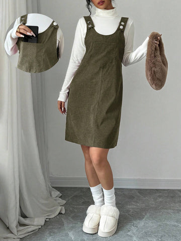 Christmas Back To School Casual Cute Loose Pocket Corduroy Red Young Ladies Autumn/Winte