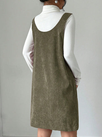 Christmas Back To School Casual Cute Loose Pocket Corduroy Red Young Ladies Autumn/Winte