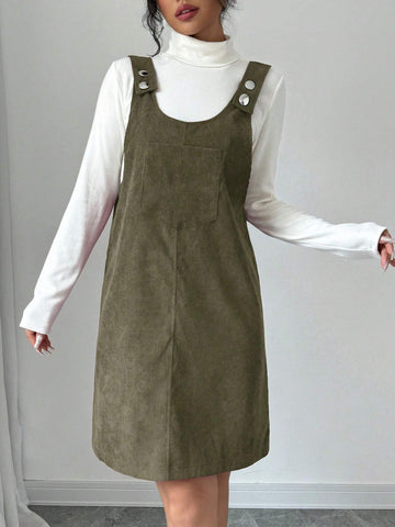 Christmas Back To School Casual Cute Loose Pocket Corduroy Red Young Ladies Autumn/Winte