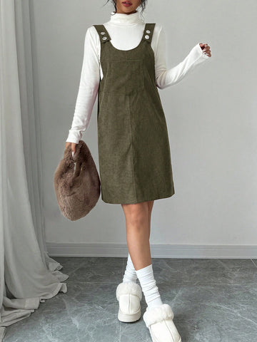 Christmas Back To School Casual Cute Loose Pocket Corduroy Red Young Ladies Autumn/Winte