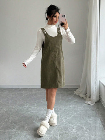 Christmas Back To School Casual Cute Loose Pocket Corduroy Red Young Ladies Autumn/Winte