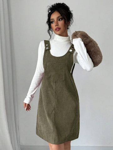 Christmas Back To School Casual Cute Loose Pocket Corduroy Red Young Ladies Autumn/Winte