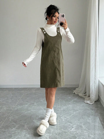 Christmas Back To School Casual Cute Loose Pocket Corduroy Red Young Ladies Autumn/Winte