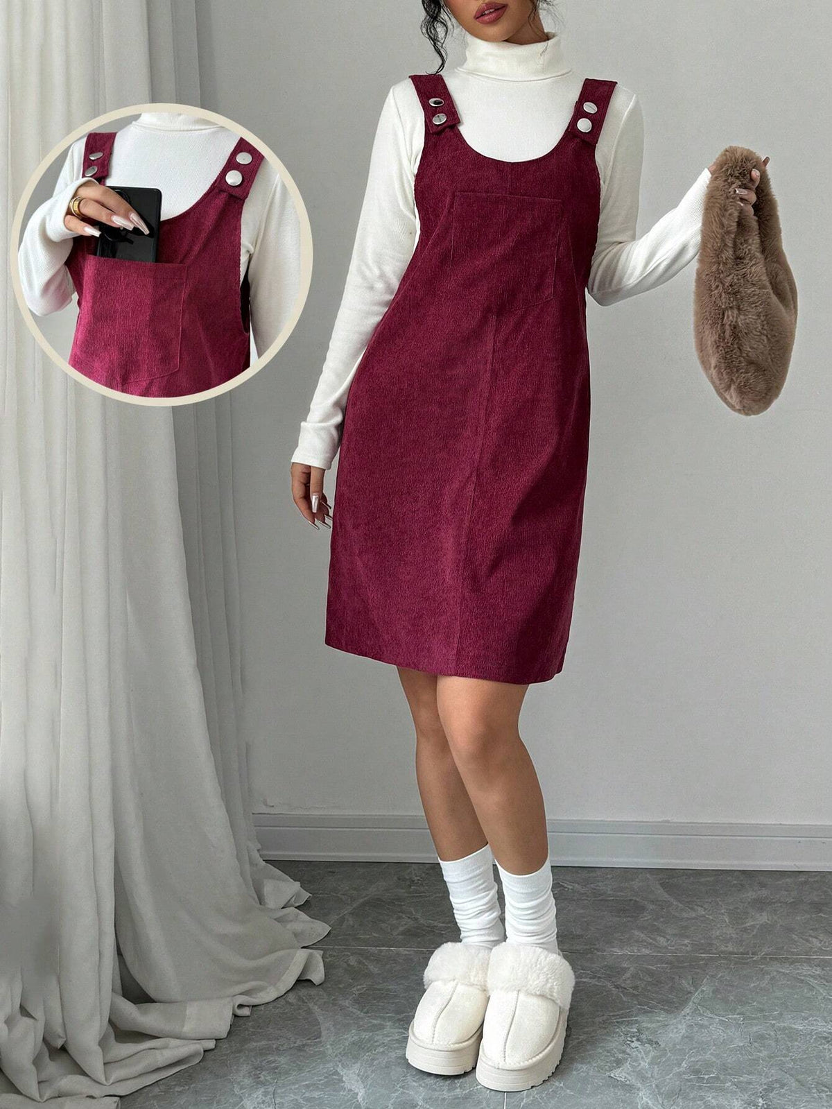 Christmas Return To School Season Casual Cute Loose Pocket Corduroy Red Young People