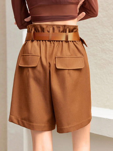 MOOSTA High Waist Casual Brown Shorts