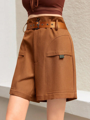MOOSTA High Waist Casual Brown Shorts