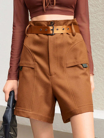 MOOSTA High Waist Casual Brown Shorts
