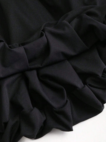 Sexy Black Off Shoulder Ruched Flower Mini Dress