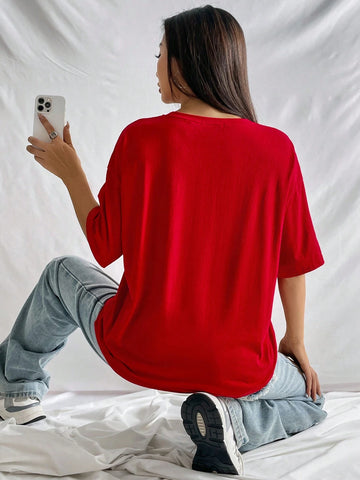 Slogan Graphic Drop Shoulder Tee BASEBALL PERSISTENCE AND EFFORT