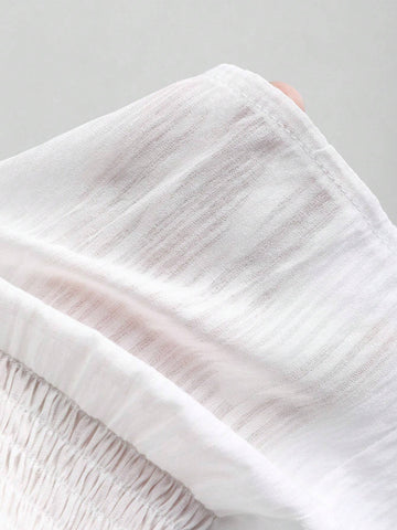 Women V-Neck Solid Color Ruffle Trim Button Front Long Sleeve Shirt