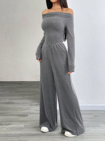 Women's Asymmetric Neck Drape V-Neck Street Casual Business Jumpsuit, Charcoal Gray