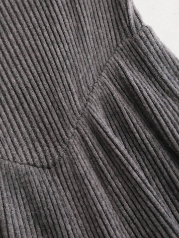 Women's Asymmetric Neck Drape V-Neck Street Casual Business Jumpsuit, Charcoal Gray