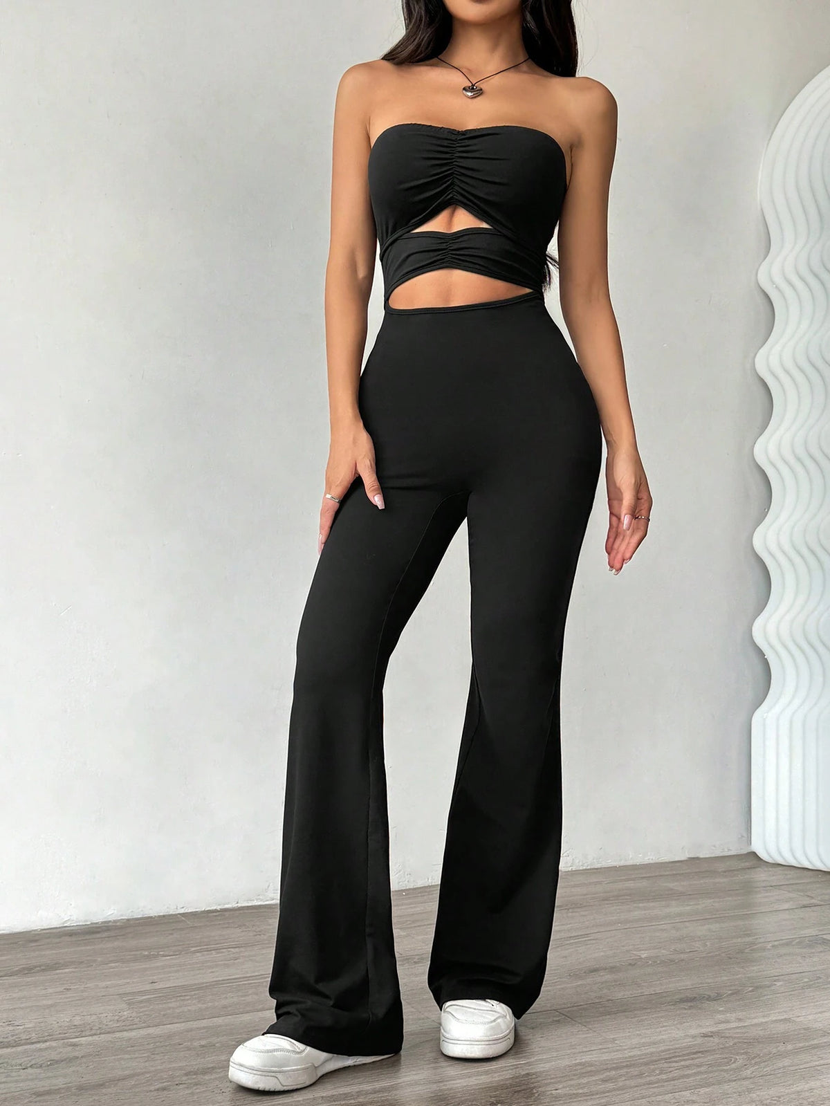 Women's Backless Tube Top Jumpsuit, Fitted Y2K Casual Hollow Design