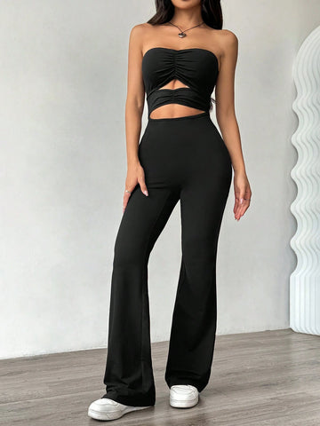 Women's Backless Tube Top Jumpsuit, Fitted Y2K Casual Hollow Design