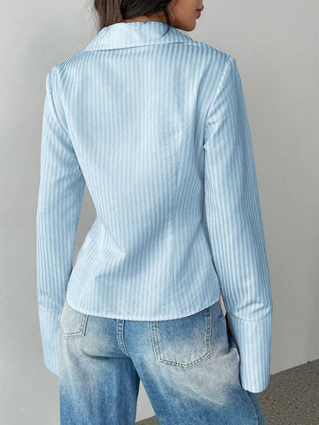 Women's Casual Solid Color Turndown Collar Long Sleeve Single-Breasted Office Shirt