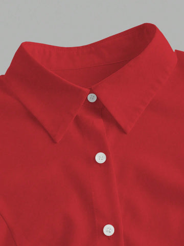 Women's Elegant Solid Color Fitted Single-Breasted Shirt With Puff Sleeves
