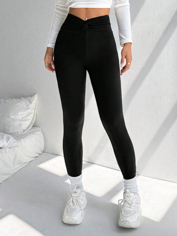 MOOSTA Women's High Waisted Twist Front Elastic Leggings