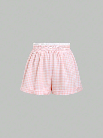 MOOSTA Women's Loose Fit Checkered Patchwork Rolled Hem Casual Shorts