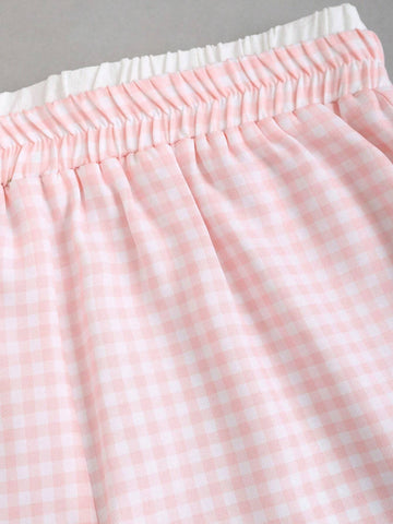 MOOSTA Women's Loose Fit Checkered Patchwork Rolled Hem Casual Shorts