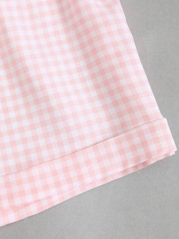 MOOSTA Women's Loose Fit Checkered Patchwork Rolled Hem Casual Shorts