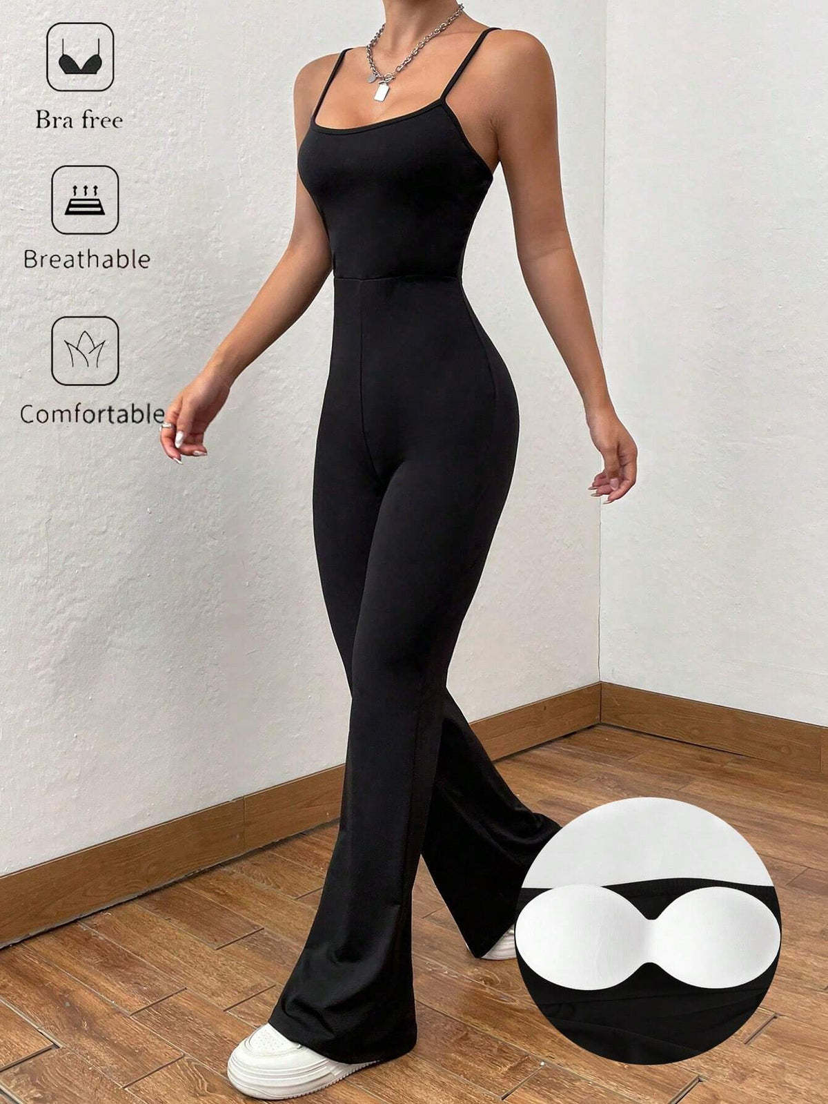 Women's Solid Color Casual Versatile Camisole Jumpsuit With Padded Bust