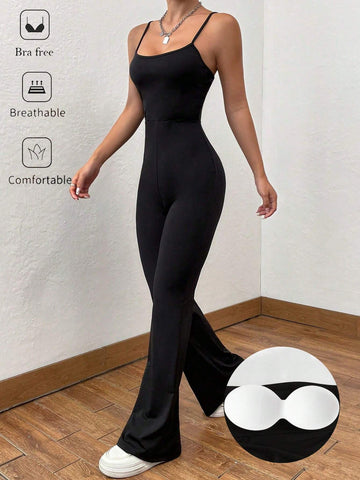 Women's Solid Color Casual Versatile Camisole Jumpsuit With Padded Bust