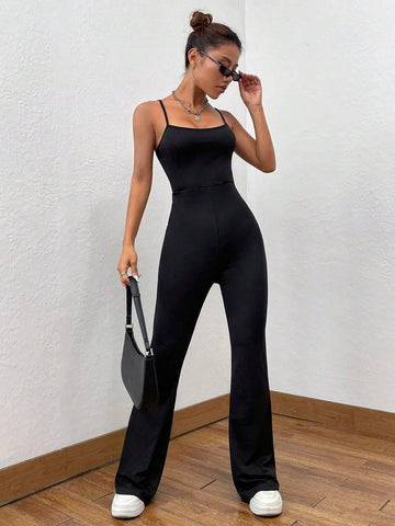 Women's Solid Color Casual Versatile Camisole Jumpsuit With Padded Bust