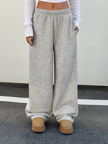 MOOSTA Women's Solid Color Elastic Waist Super Thick Thermal Lined Straight Leg Sweatpants, Autumn/Winter