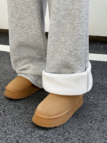 MOOSTA Women's Solid Color Elastic Waist Super Thick Thermal Lined Straight Leg Sweatpants, Autumn/Winter