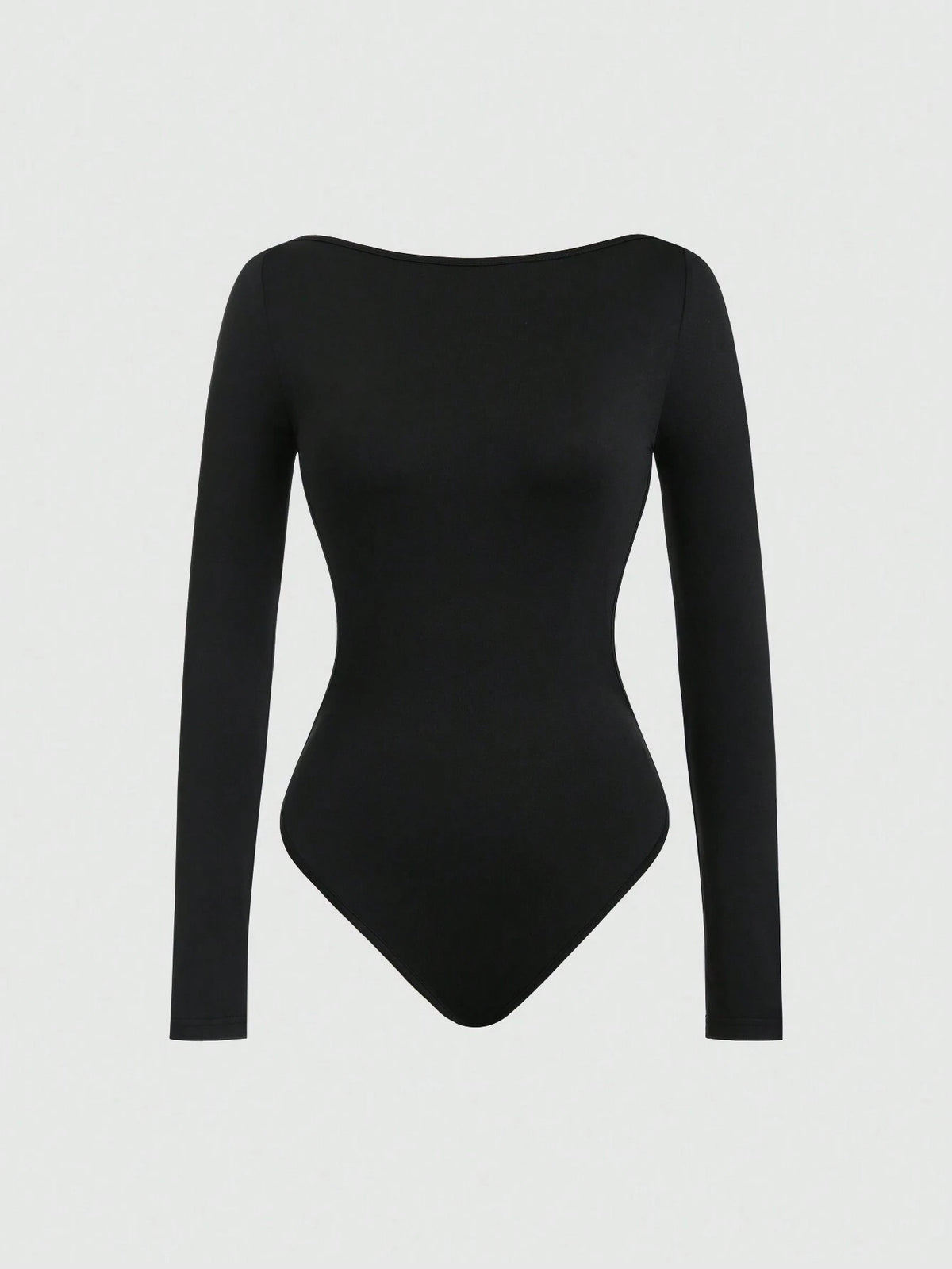 Women's Solid Color Scoop Neck Backless Bodysuit, Long Sleeve