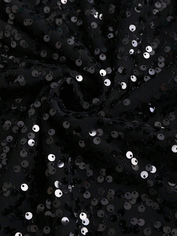 Women's Solid Color Sequin Plunging Neckline Fancy Cami Mini Dress