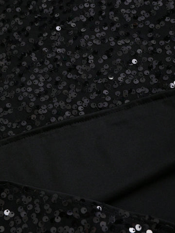 Women's Solid Color Sequin Plunging Neckline Fancy Cami Mini Dress