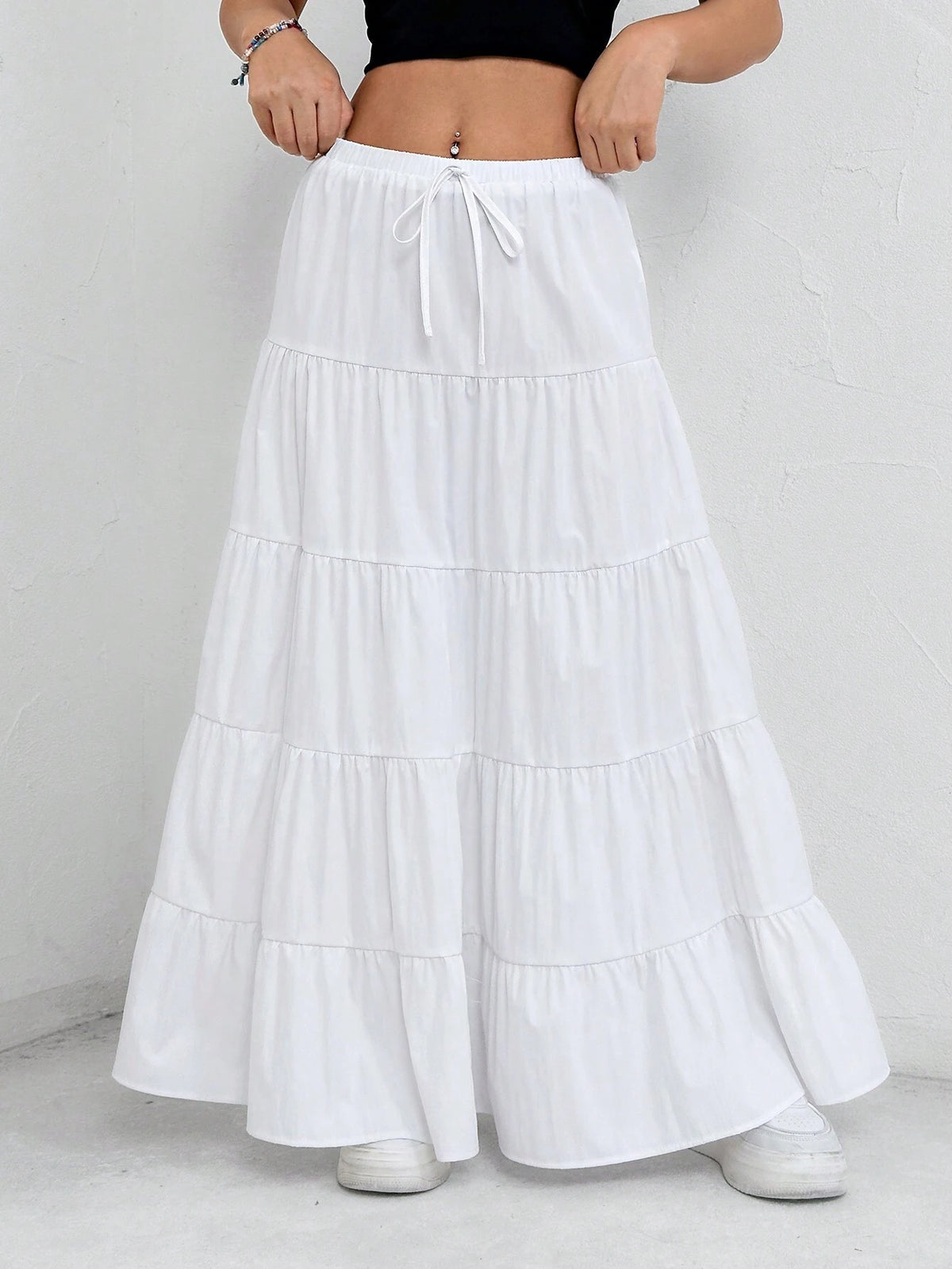 MOOSTA Women's Solid Color Umbrella Skirt With High Waist, Mid-Length Maxi Women Outfit