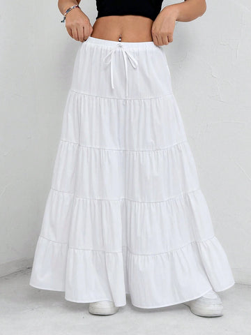 MOOSTA Women's Solid Color Umbrella Skirt With High Waist, Mid-Length Maxi Women Outfit