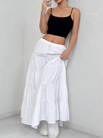 MOOSTA Women's Solid Color Umbrella Skirt With High Waist, Mid-Length Maxi Women Outfit