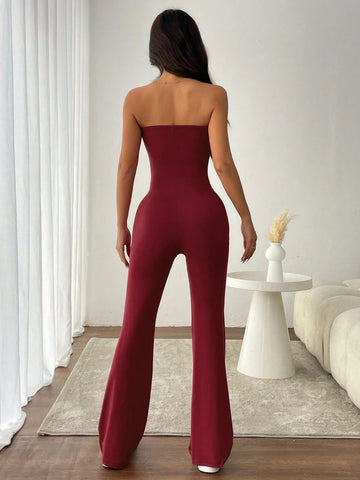 Women's Solid Color Pleat Bustier Y2K Sexy Hollow Out Casual Jumpsuit
