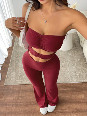 Women's Solid Color Pleat Bustier Y2K Sexy Hollow Out Casual Jumpsuit