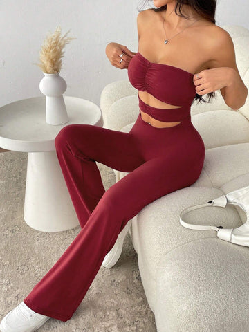 Women's Solid Color Pleat Bustier Y2K Sexy Hollow Out Casual Jumpsuit