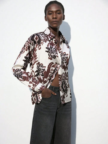 Maija Abstract Floral Modern Urban Elegant Decorative Impression Floral Long Sleeve Baggy Shirts
