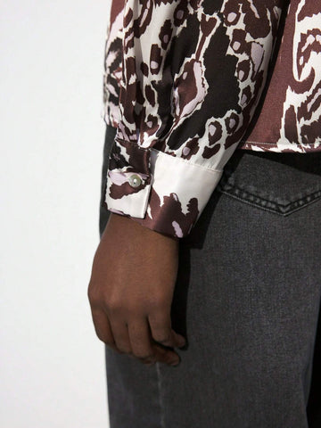 Maija Abstract Floral Modern Urban Elegant Decorative Impression Floral Long Sleeve Baggy Shirts