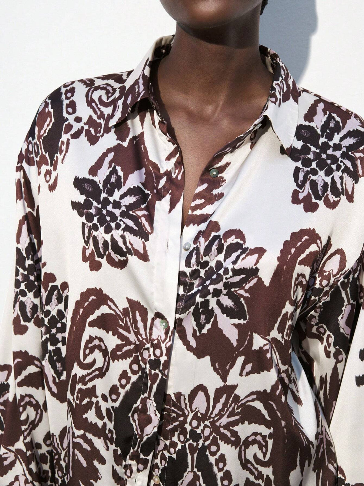 Maija Abstract Floral Modern Urban Elegant Decorative Impression Floral Long Sleeve Baggy Shirts