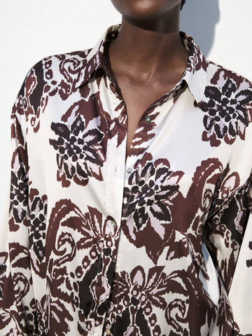 Maija Abstract Floral Modern Urban Elegant Decorative Impression Floral Long Sleeve Baggy Shirts