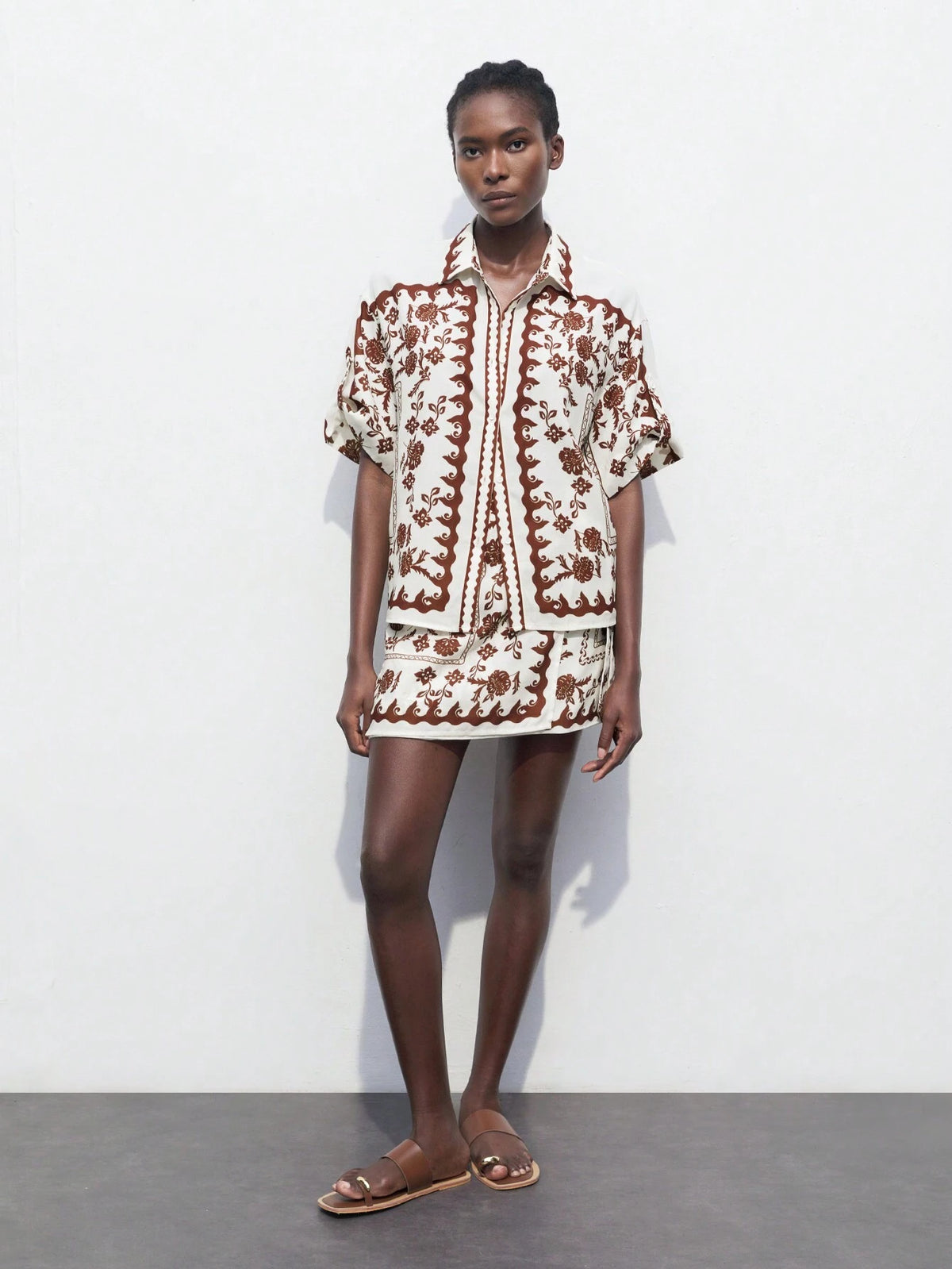 Maija Clothes Women's Vacation Floral Print Drop Shoulder Short Sleeve Loose Casual Shirt