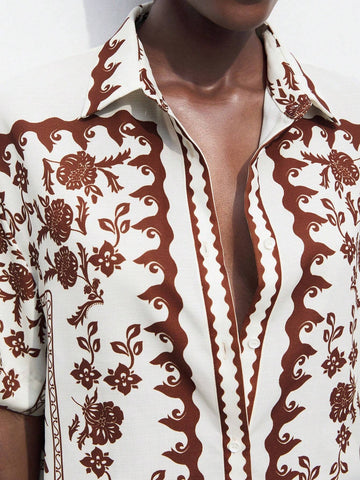 Maija Clothes Women's Vacation Floral Print Drop Shoulder Short Sleeve Loose Casual Shirt