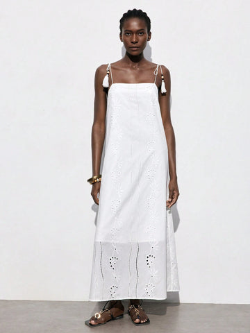 Cotton Clothes Summer Women Dresses Women's Fringed Pendant Spaghetti Strap Long White