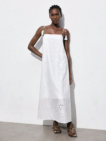 Cotton Clothes Summer Women Dresses Women's Fringed Pendant Spaghetti Strap Long White