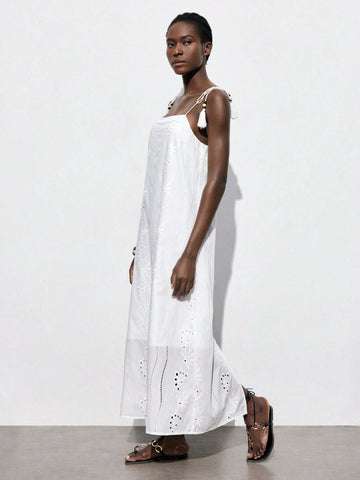 Cotton Clothes Summer Women Dresses Women's Fringed Pendant Spaghetti Strap Long White